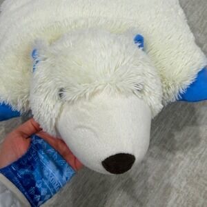 Pillow Pets Polar Bear Plush Cream Blue Stuffed Animal Travel Pillow 14x17
